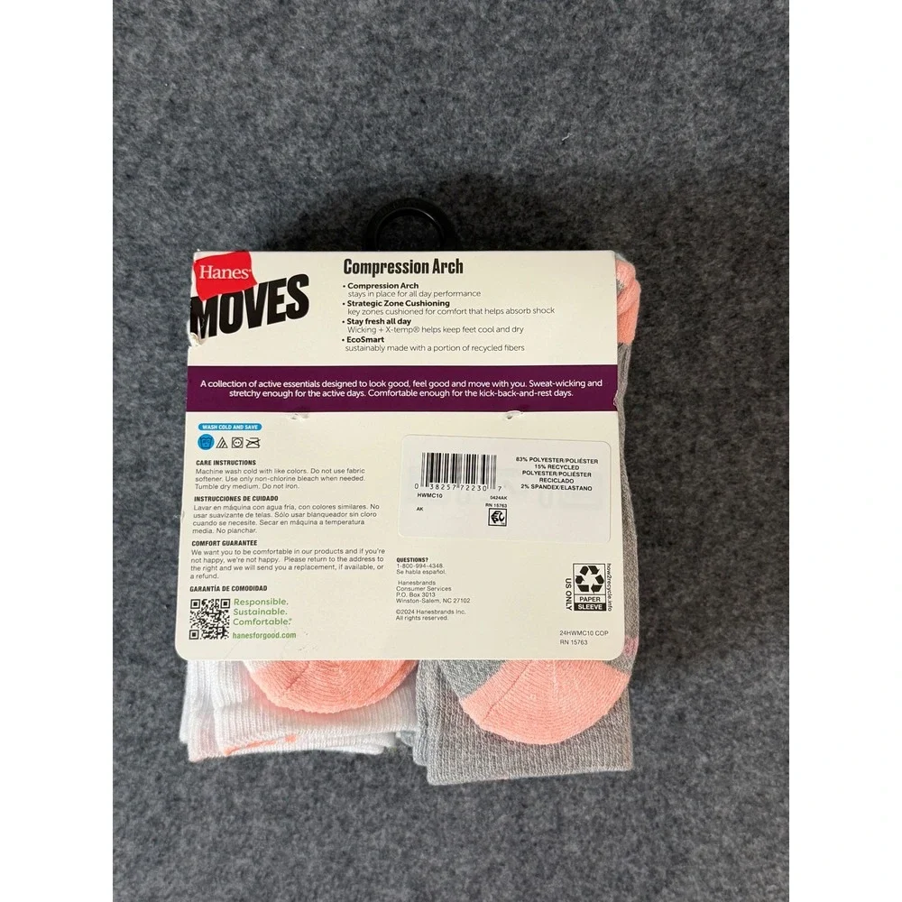 Hanes Moves Crew Socks Women 10 Pack Multicolor NWT Compression Arch X-Temp